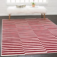 Jedinstveni unutarnji tkalački stanovi s tradicionalnim pravokutnim prugastim prostirkama u crveno-bijeloj boji, 4 ' 6 ' 0