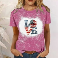 Ženski ljetni topovi Rasprodaja Casual Dan neovisnosti bluza s okruglim vratom s printom majica kratkih rukava ljetni vrhovi u ružičastoj