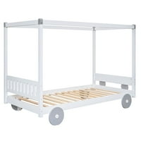 Krevet s baldahinom, drvena platforma u obliku automobila, Bijela