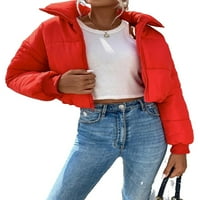 Ležerne jednobojne donje jakne s lijevkom i dugim rukavima u crvenoj boji za žene