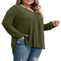 Ženska plus majica Henley košulja s dugim rukavima V vrat plamtena bluza naplaćena tunika za žene