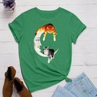 ženska modna ležerna široka majica s okruglim vratom s printom mačke i Mjeseca