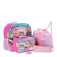 Ružičasti ruksak za djevojčice od 5 komada s vrećicom za ručak