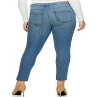Ženske pripijene traperice veličine plus veličine u zaobljenom obliku, rastezljive traperice do gležnja srednjeg rasta