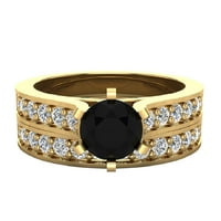 Zaručnički prsten s crnim dijamantom okruglog reza, crni dijamantni prsten s naglaskom Od 14k zlata 1. Karat