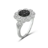 JewelersClub 1. Carat T.W. Crno -bijeli dijamantni set nakita od srebrnog cvijeća