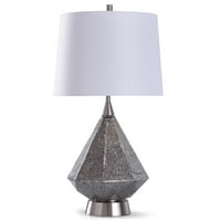 _ - Staklena stolna svjetiljka u obliku dijamanta sa suženim sjenilom bubnja - srebrna završna obrada s tamno sivim staklom i bijelim