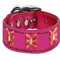 Ogrlica za pse s kožnom mašnom u donjem dijelu, ružičasta, u donjem dijelu