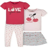 Gerber Baby Girls & Toddler Girls Majice, Skort & Taggings, Outfit Set