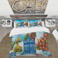 Kuća uz more šareno cvijeće Set pokrivača za poplune u nautičkom i obalnom stilu