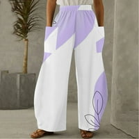 Lanene hlače za žene visokog struka s džepovima, Vintage široke široke hlače s elastičnim elastičnim strukom, Ležerne duge hlače