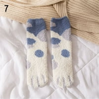 Zimske tople mekane plišane čarape za zadebljanje za spavanje na krevetu, čarape od kašmira s uzorkom šape, koraljne baršunaste čarape