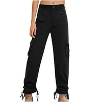 Ženske Ležerne teretne hlače s džepovima s patentnim zatvaračima, traper hlače s običnim strukom i vezicama za gležnjeve, široke
