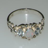 Ženski prsten od bijelog zlata od 18 karata britanske proizvodnje s prirodnim opalom i akvamarinom - opcije veličine - dostupne veličine