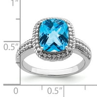 Plavi topaz prsten na jastučiću od srebra. Težina dragulja - 3,15 karata