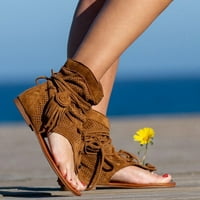 _ / Ženske retro japanke za djevojčice boemske sandale s resicama Rimske cipele za plažu 9,5 smeđe čizme