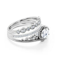 Moderni Art Deco prsten od 2 karatnog okruglog dijamanta Moissanite kruna 10 karatni zaručnički prsten od bijelog zlata poklon za