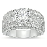 Prsten od sterling srebra s okruglim središtem i kanalom s imitacijom dijamantne vrpce izrezane princeze