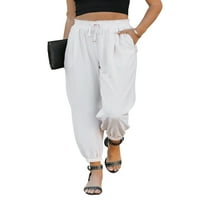 ; / Ženske Ležerne široke hlače s papirnatom vrećicom u struku, hlače s džepovima na pojasu s leptir mašnom
