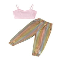 Komplet od dva komada odjeće za djevojčice, jednobojni vrhovi bez rukava i laserske hlače s elastičnim pojasom