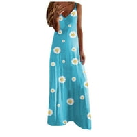 Ženska ljetna modna ležerna labava haljina s naramenicama s izrezom u obliku slova U I printom tratinčice