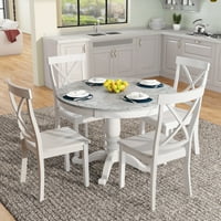 Aukfa s 5 komada kuhinjski blagovaonski stol, moderni drveni rustikalni okrugli set za ručavanje, kuhinjski blagovaonski stol set