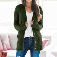 Ženski džemperi od tkanine, modni pleteni džemperi s dugim rukavima s otvorenim prednjim dijelom, s džepovima, vojska zelena, 2 inča