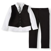Komplet elegantnih prsluka od 4 komada s košuljom dugih rukava, prslukom, uskom kravatom i modelskim hlačama, Komplet odjeće od 4