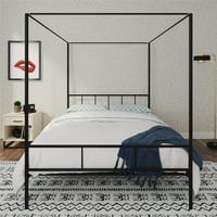 Okvir kreveta s metalnim baldahinom na platformi, okvir kreveta s metalnim baldahinom, crni okvir kreveta s metalnim baldahinom