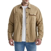 Muške zimske jakne; Muška ležerna jednobojna jakna s ovratnikom s dugim rukavima na kopčanje S Kaki džepovima 8