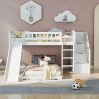 Krevet na kat za djecu, drveni kreveti s dvije ladice i toboganom, namještaj za spavaće sobe sa stepenicama, kreveti za malu djecu