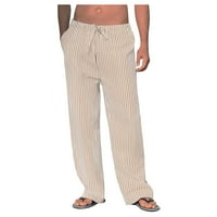 Muške ljetne hlače, jednobojne hlače s kravatom, Prozračne pamučne lanene široke Ležerne Kaki hlače, rasprodaja na rasprodaji