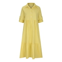 Ženske haljine u donjem rublju-modne jesenske obične Ležerne haljine s ovratnikom s dugim rukavima na kopčanje za odmor u žutoj boji