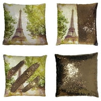 Eiffelov toranj zeleno ljetno drveće zrake zalaska sunca reverzibilna jastučnica sirena Kućni dekor svjetlucava Jastučnica veličina