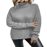 Casual jednobojni puloveri s visokim vratom i dugim rukavima u svijetlosivoj boji, Ženski džemperi