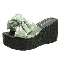 + kopča sandale za žene cvjetne tkanine klin s otvorenim nožnim prstima sandale žene sandale remen pete cipele pumpe sandale zelena