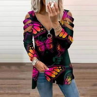 Ženska majica od pamuka i lana s izrezom i printom u obliku slova u, ležerna bluza, topovi, ženski cvjetni Print, grafička košulja,