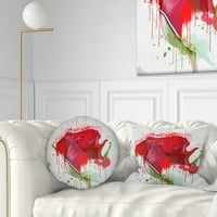 Designart Šarena crvena ruža skica akvarel - jastuk cvjetnog bacanja - 12x20