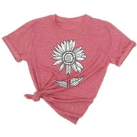 Rasprodaja Casual majica za žene ljetni vrhovi kratkih rukava s okruglim vratom Modni uklopljeni pulover s cvjetnim printom ružičasti;