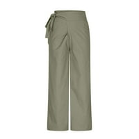 Ženske elegantne hlače jednobojne hlače Na vezanje visokog struka poslovna casual hlače širokih nogavica s džepovima Zelena;