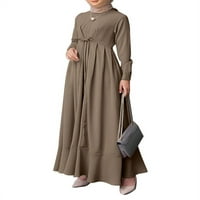 Ženski muslimanski kaftan, jednobojna nabrana boemska duga Maksi haljina s dugim rukavima u boemskom stilu