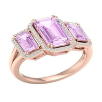Imperijalni dragulj 10k ružičasto zlato smaragd rezano ružičasto ametist ct tw dijamant tri kamene halo ženski prsten