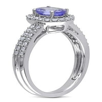 10-karatni ovalni Halo prsten od bijelog zlata s Tanzanitom i dijamantom u karatima