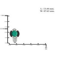 Carat T.G.W. Smaragdni i crno -bijeli dijamantni naglasak naušnice u srebrnim obručima