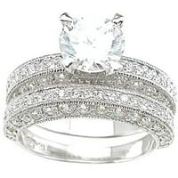 Sterling Silver Rhodium Finish Antique Style Bridal Set prsten