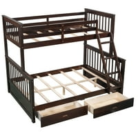Krevet na kat s sandukom za odlaganje, okvirom kreveta od borovog drveta i ljestvama s ogradama za dječake i djevojčice, espresso