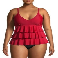 Nicole Miller Women's Plus Size ruffle Tier Tankini Top kupaći kostim
