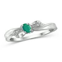 Draguljara Smaragdni prsten nakit za rođenje - 0. karat smaragd 0. nakit od srebrnog prstena od sterlinga s bijelim dijamantnim naglaskom