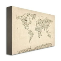 Zaštitni znak Art Music Note World Map Canvas Art by Michael Tompsett