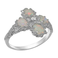Ženski prsten za obljetnicu od 9K bijelog zlata s prirodnim dijamantima i opalom britanske proizvodnje - opcije veličine-veličina